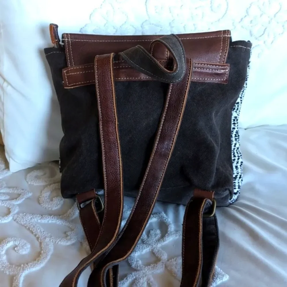 Myra Bag /Leffis Boho Rug/Leather Canvas Tassel Backpack NWOT